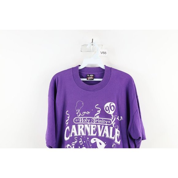 Vtg 90s Streetwear Mens XL Faded Spell Out Carnevale Party T-Shirt Purple USA - Picture 2 of 10